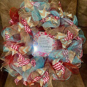 Large 24" Front Door Wreath Multi color Deco Mesh- WAKE UP EVERY MORNING PLAQUE